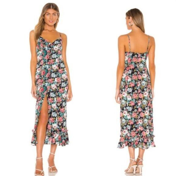 Majorelle Quincy Spring Multicolored Floral Button Front High Slit Midi Dress L - Picture 1 of 9
